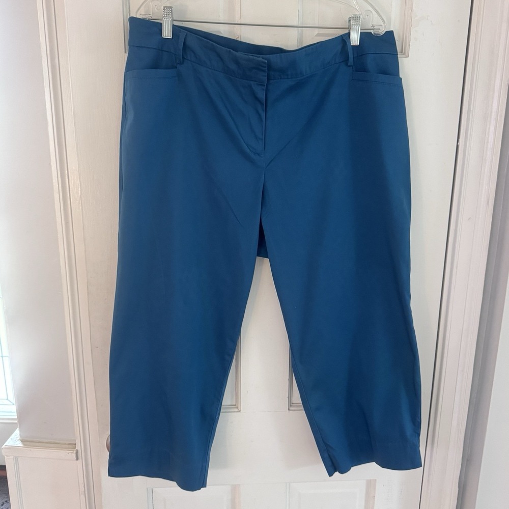 Avenue Cropped Pants‎ Womens 16 Blue Teal Stretch Cotton Casual Preppy Coastal